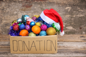Donation box with holiday decorations